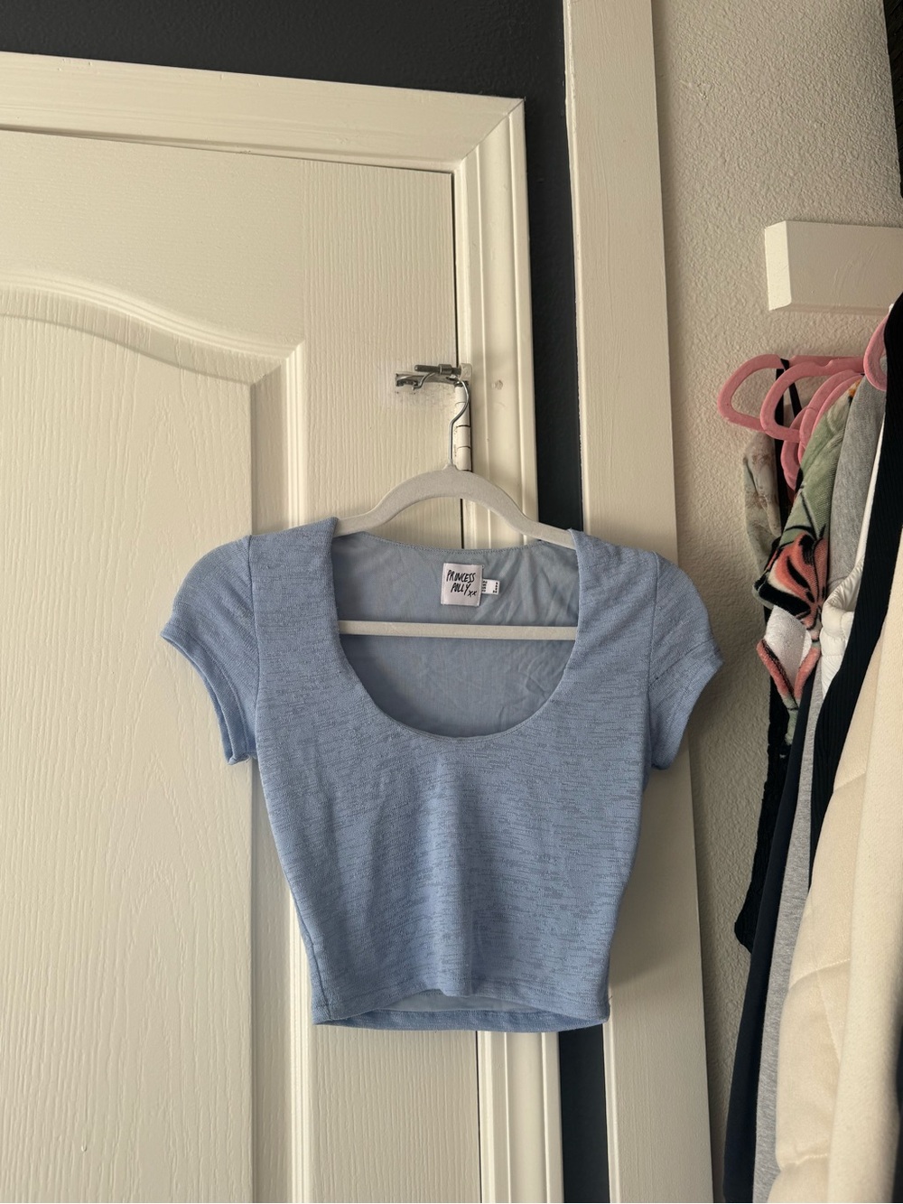 Princess Polly Sky Blue Scoop Neck Crop Top